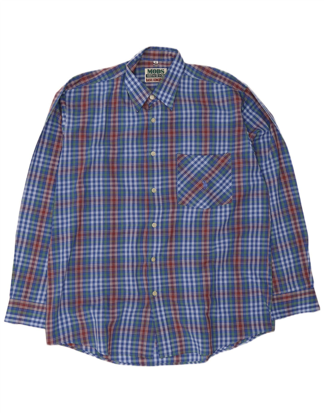 Camisa Vintage Hombre Poliéster Cuadros Azul Medio