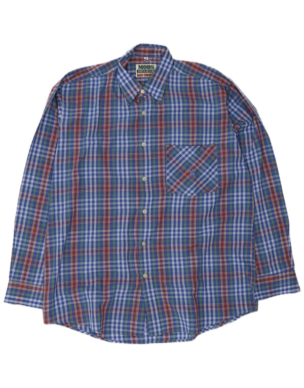 Camisa Vintage Hombre Poliéster Cuadros Azul Medio