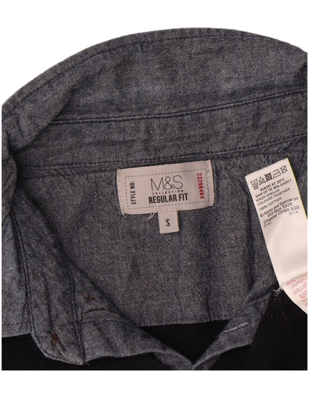 Marks & Spencer Suéter tipo jersey con cuello tipo polo de ajuste regular para hombre pequeño azul marino