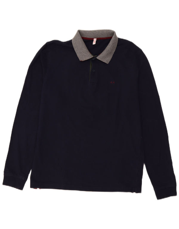 Sun68 Polo de manga larga para hombre XL Algodón color block azul marino