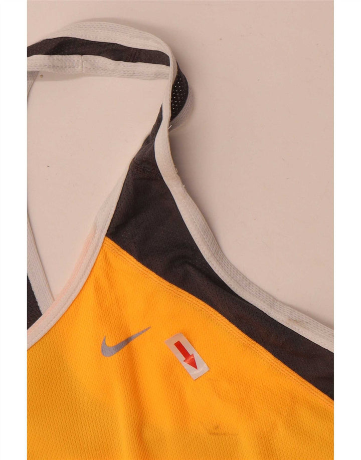 Nike Camiseta sin mangas Dri Fit para mujer UK 40 Poliéster con bloques de color amarillo medio