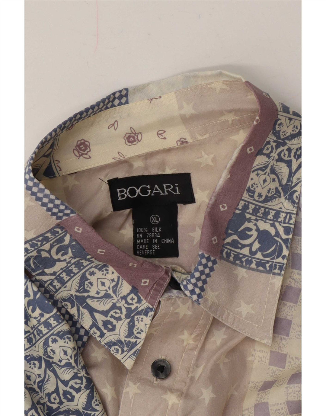 Bogari Camisa Manga Corta Hombre XL Seda Patchwork Multicolor