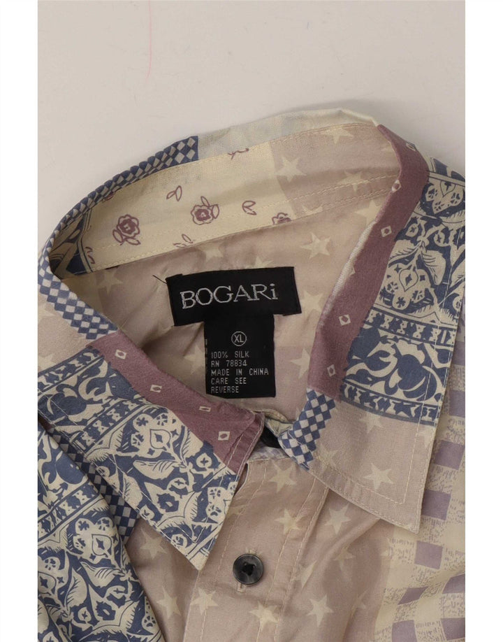 Bogari Camisa Manga Corta Hombre XL Seda Patchwork Multicolor