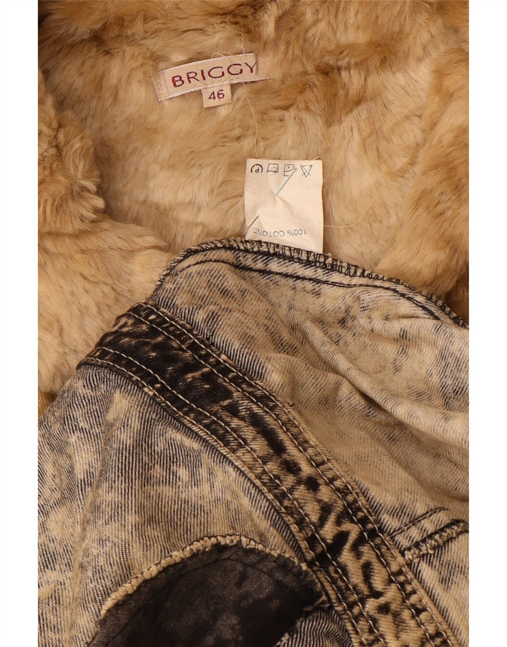 VINTAGE Mujer Acid Wash Sherpa Denim Coat IT 46 Algodón Beige Grande