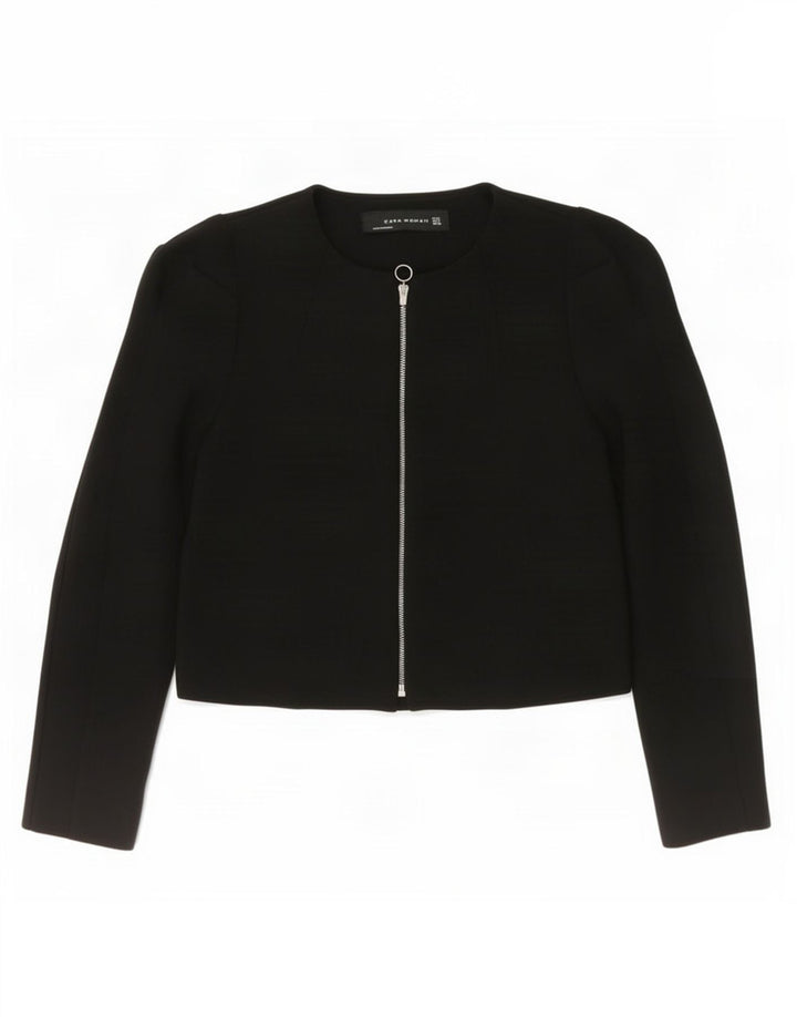 Zara Mujer Crop Blazer Chaqueta UK 10 Small Poliéster Negro