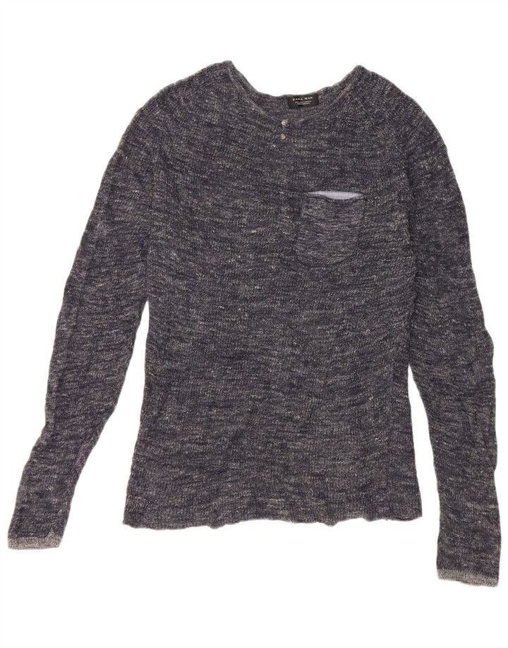 Zara Hombre Jersey De Cuello Redondo Jersey Grande Azul Marino Moteado