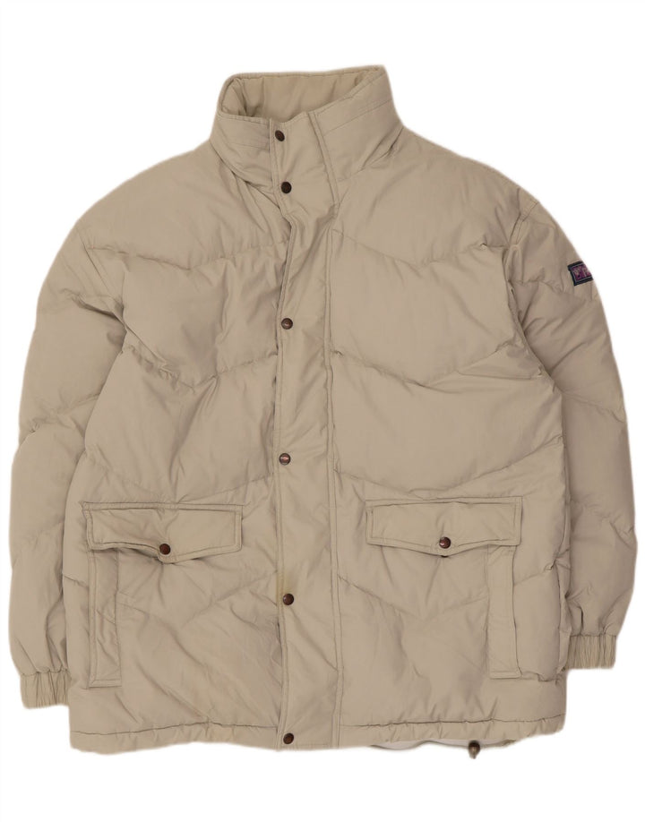 Vintage hombres con capucha chaqueta acolchada Reino Unido 42 XL poliéster beige