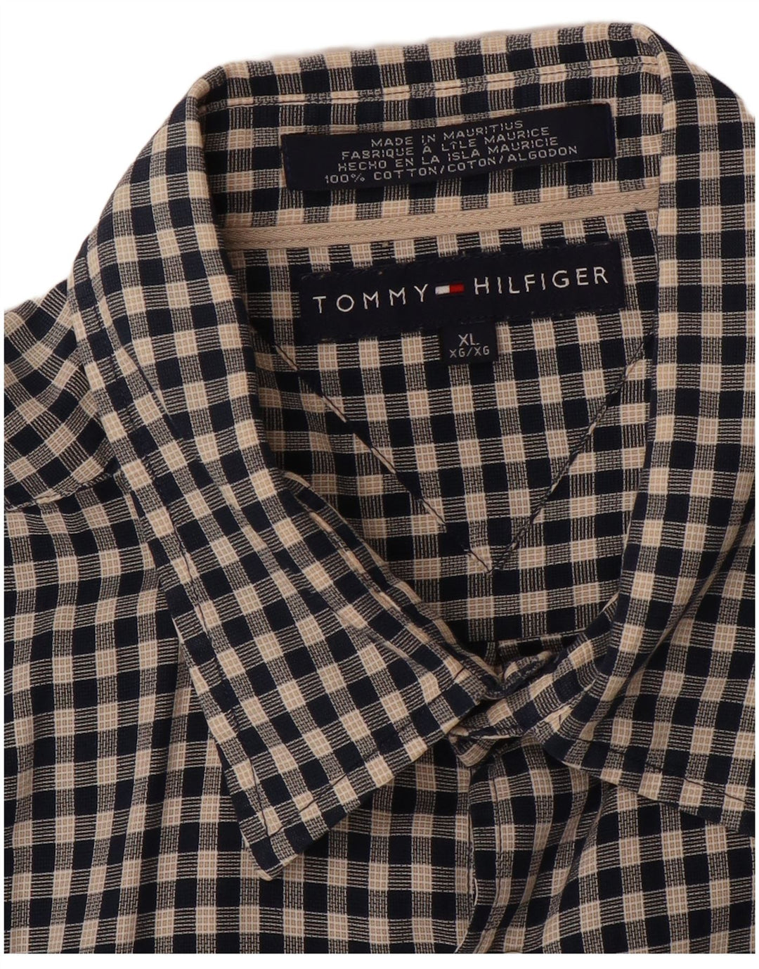 TOMMY HILFIGER Camisa Hombre XL Algodón A Cuadros Negro