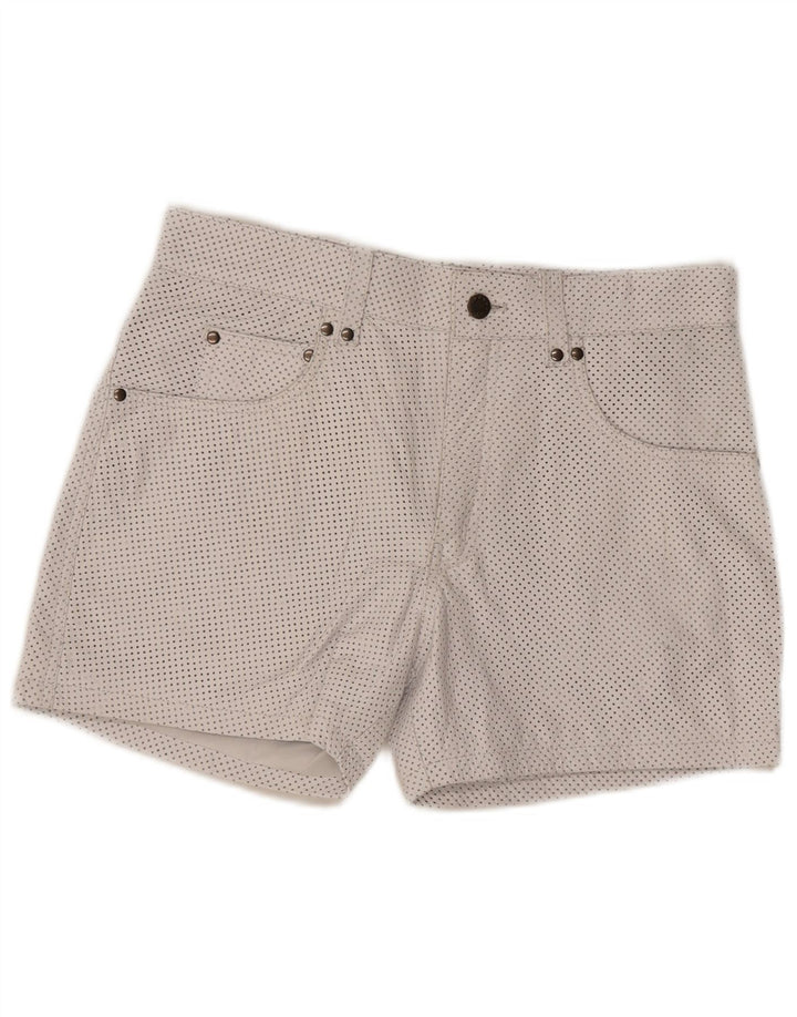 Vintage mujer cuero casual pantalones cortos W33 cuero manchado blanco medio