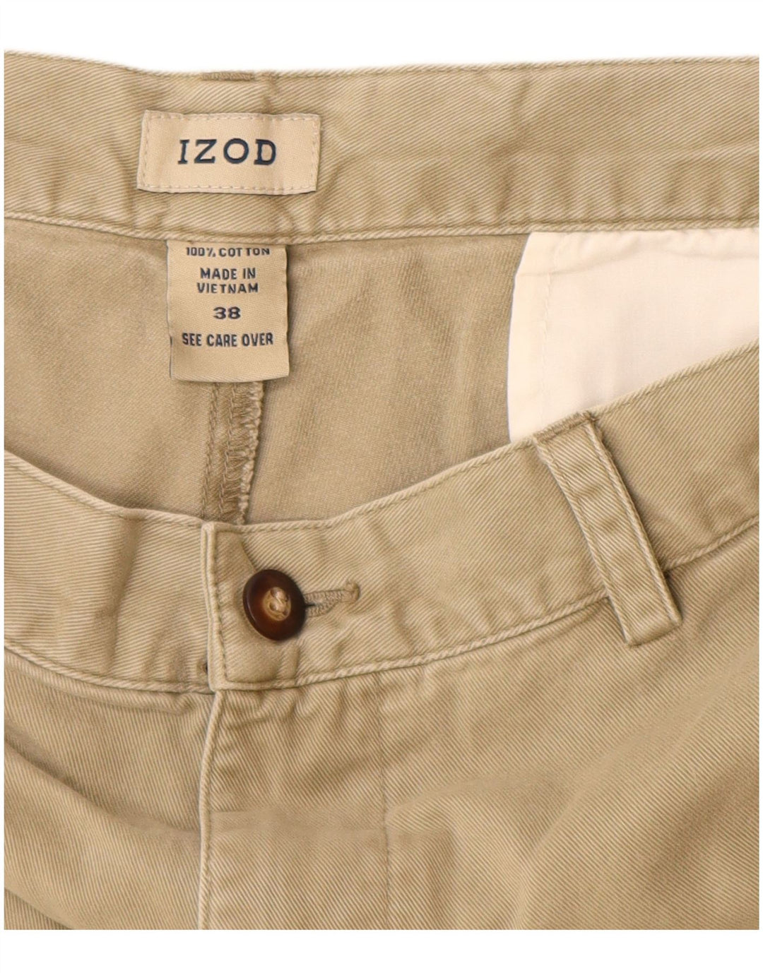 IZOD Pantalones cortos chinos para hombre W38 XL Algodón beige