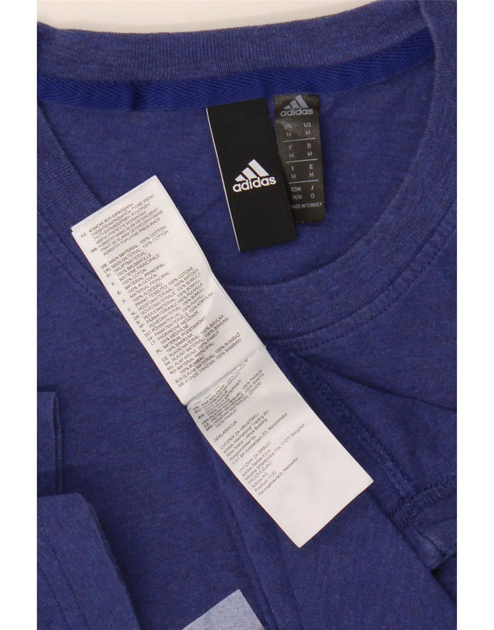 Adidas Hombre Camiseta Gráfica Top Algodón Azul Medio