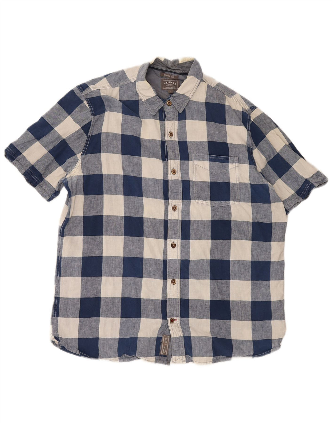 Camisa de manga corta de corte clásico para hombre de Fat Face, talla grande, de lino a cuadros en azul marino