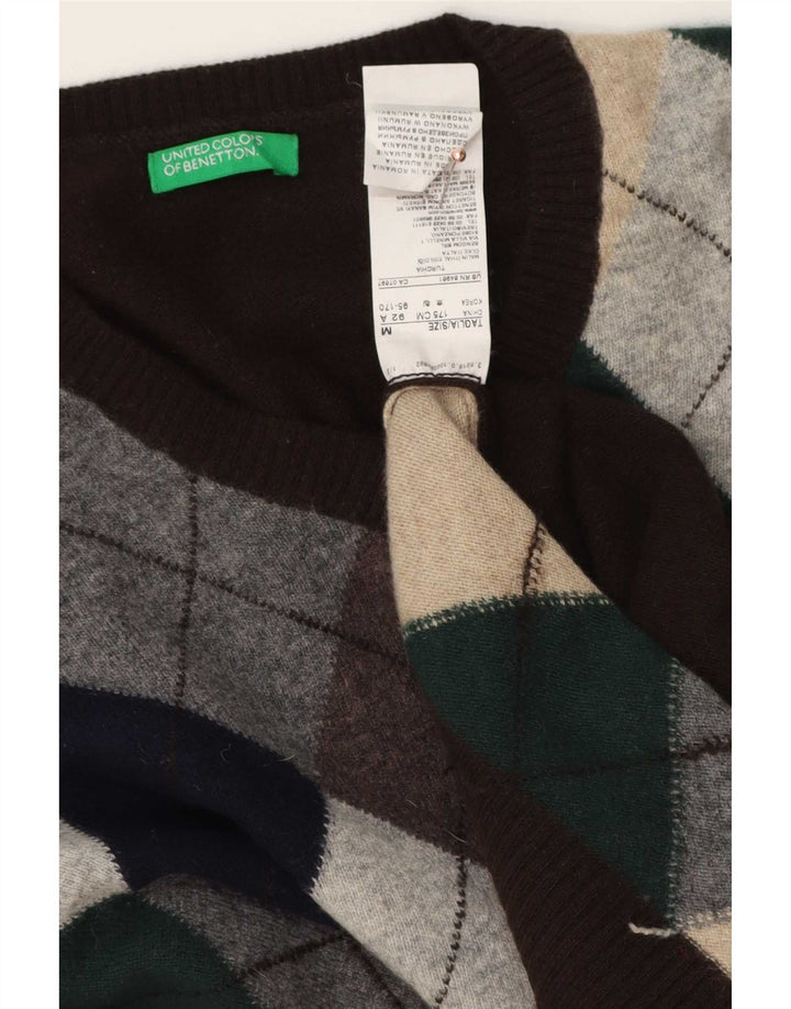 Benetton Jersey Con Cuello En V Marrón Medio Argyle/Lana Diamante