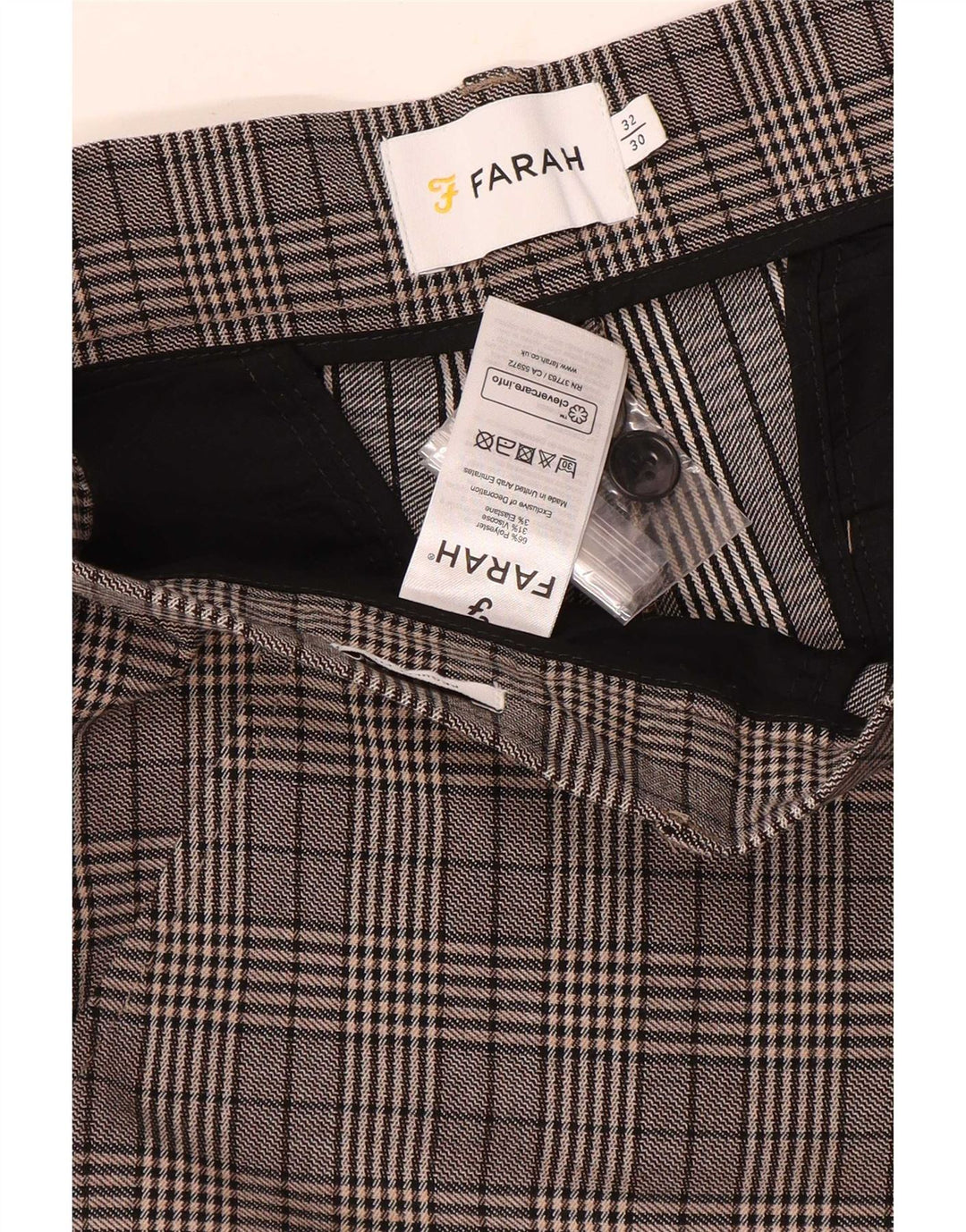 Farah Mens Slim Chino Pantalones W32 L30 Gris Cuadros Poliéster