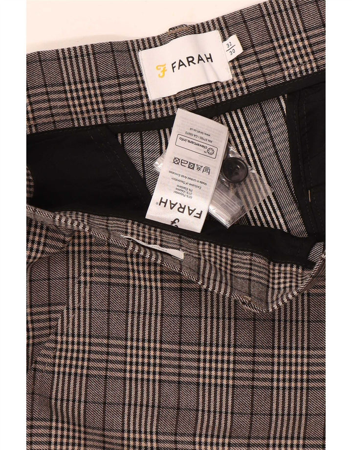 Farah Mens Slim Chino Pantalones W32 L30 Gris Cuadros Poliéster