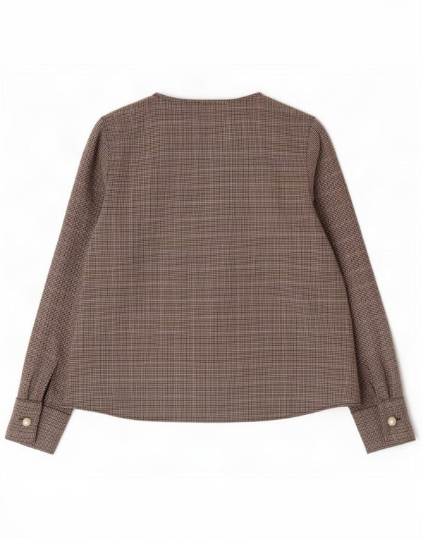 Zara Mujer Blusa De Manga Larga Top UK 44 Poliéster De Pata De Gallo Marrón Medio