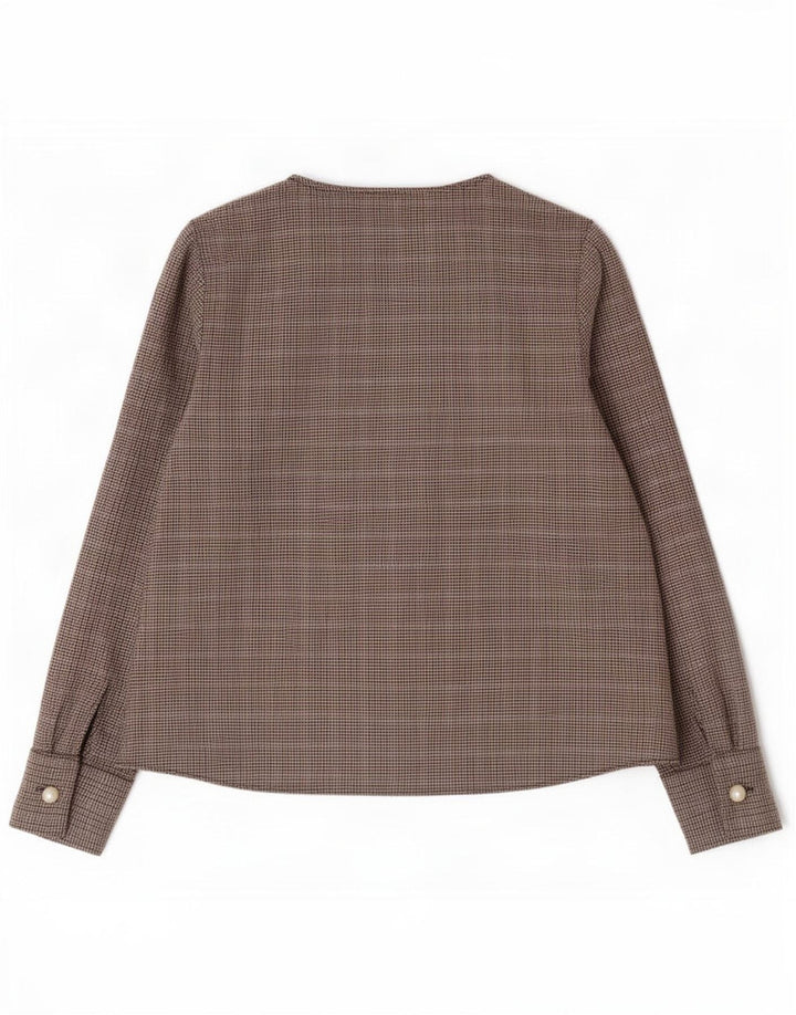 Zara Mujer Blusa De Manga Larga Top UK 44 Poliéster De Pata De Gallo Marrón Medio
