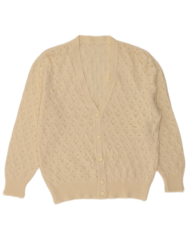 Vintage mujer Cardigan suéter Reino Unido 16 lana beige grande