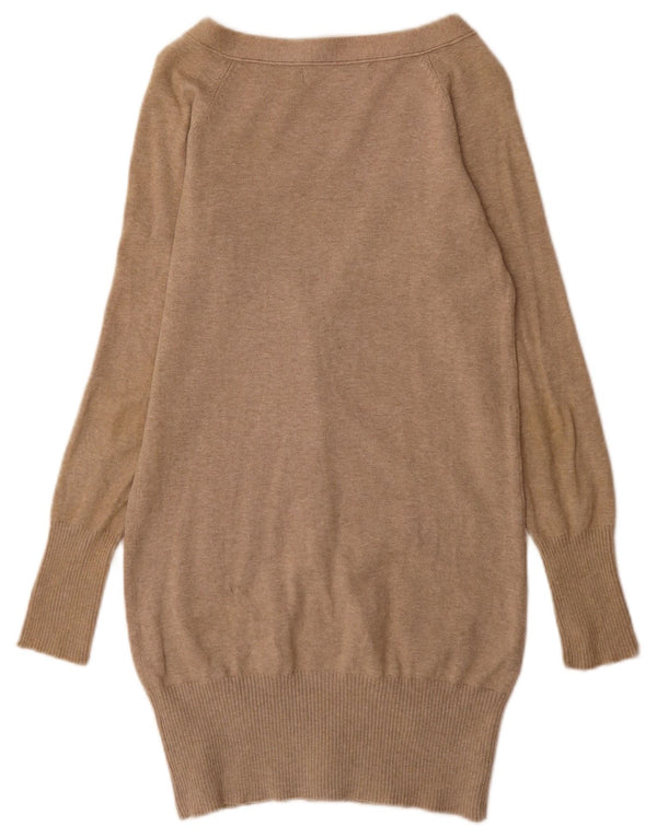 Zara Mujer Longline Cardigan Suéter UK 10 Small Beige Algodón