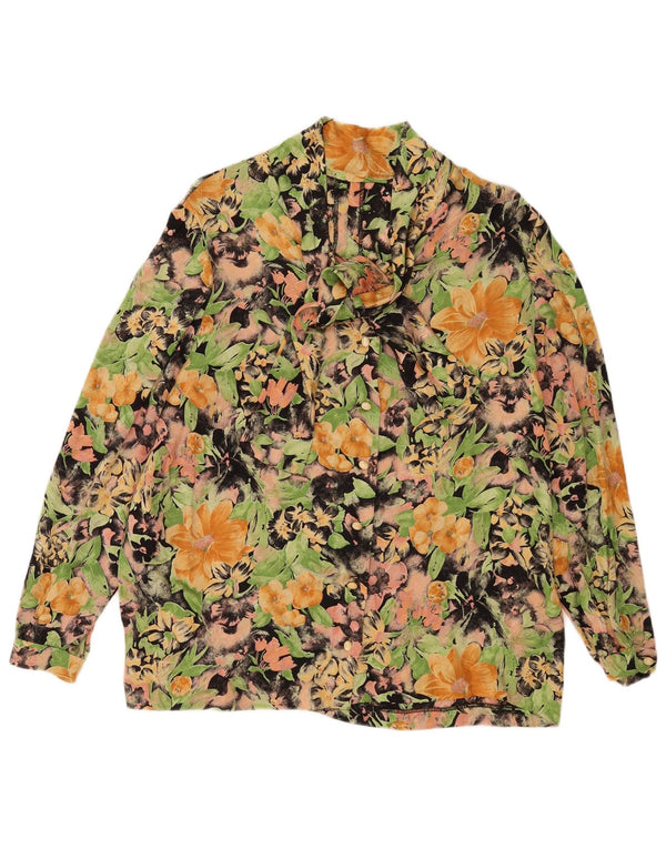 Vintage mujer frente corbata camisa blusa Reino Unido 16 grande multicolor floral