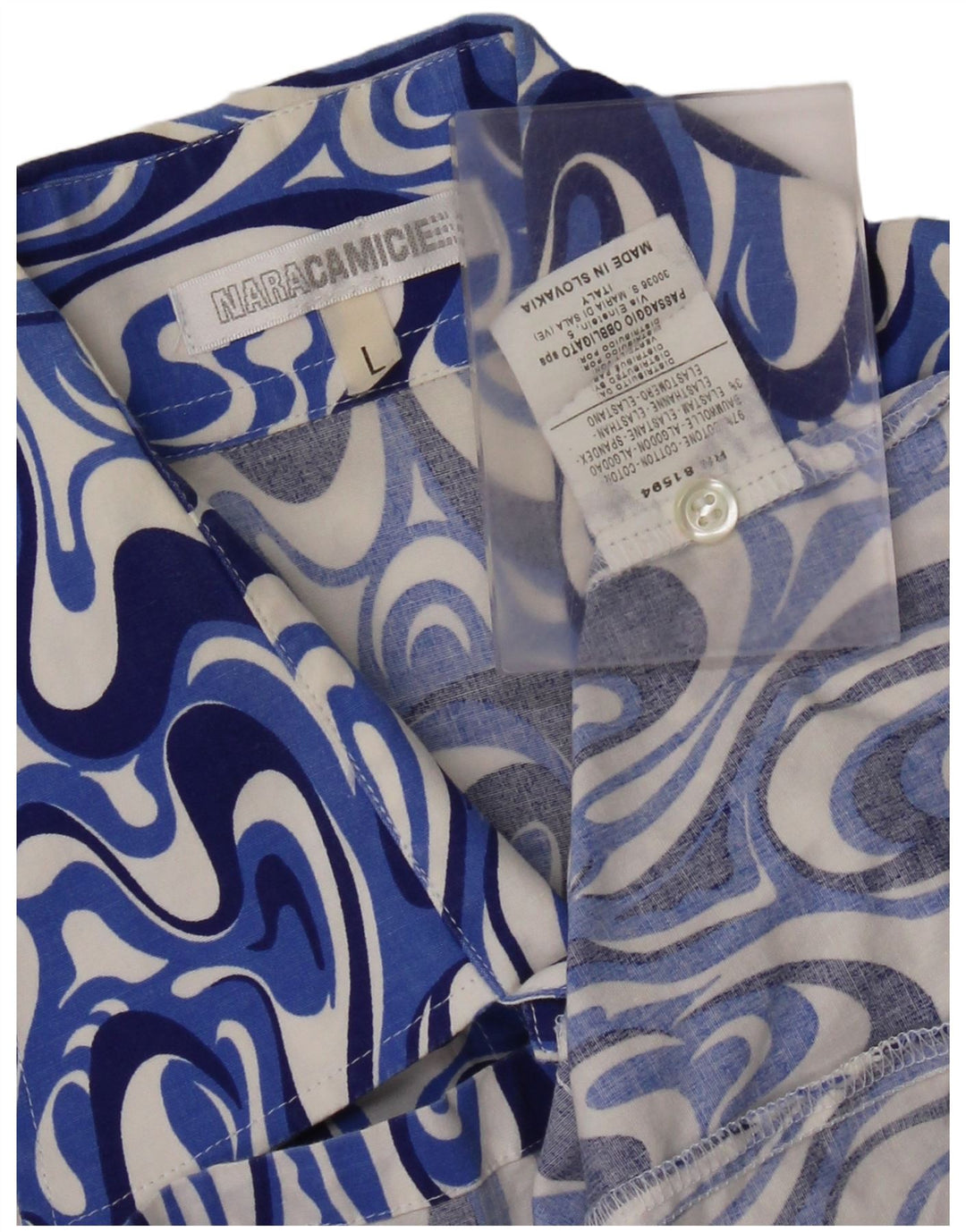 Naracamicee Camisa de manga corta para hombre Algodón geométrico azul grande