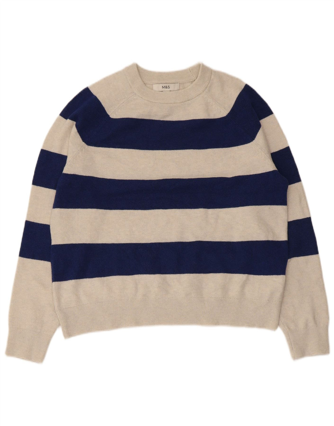Marks & Spencer Suéter de cuello redondo para mujer UK 44 Mediano Beige Rayas