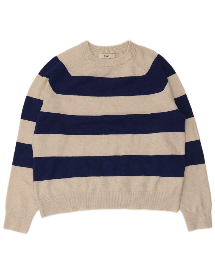 Marks & Spencer Suéter de cuello redondo para mujer UK 44 Mediano Beige Rayas