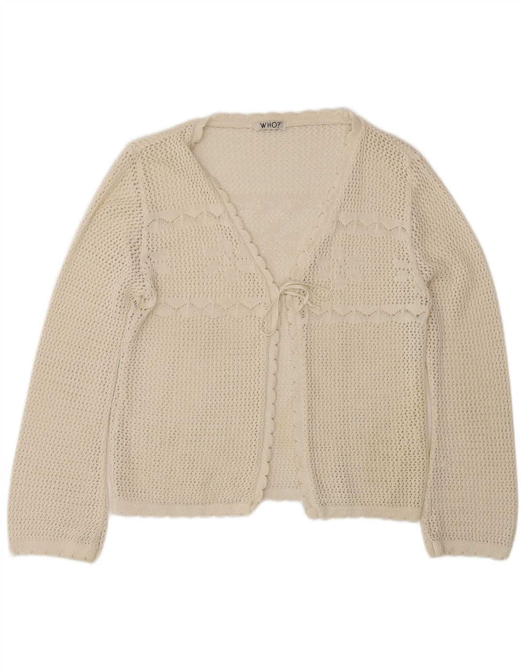 Vintage mujer crochet cardigan suéter Reino Unido 12 blanco medio