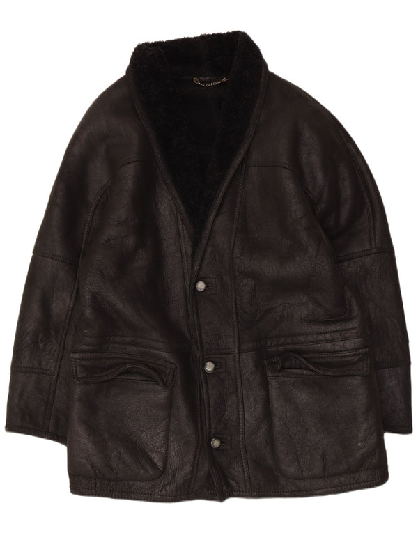 Vintage hombres shearling chaqueta IT 50 cuero negro grande