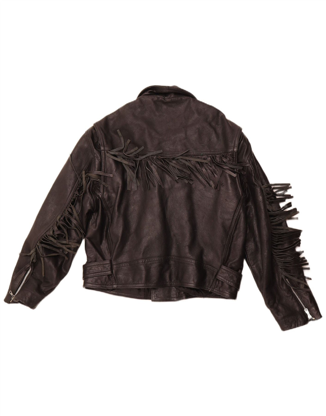 VINTAGE Chaqueta biker de cuero para mujer Reino Unido 14 Cuero negro mediano