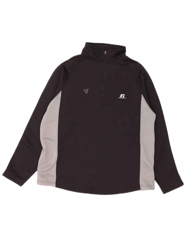 Russell Athletic - Camiseta con cuello y cremallera para hombre, manga larga, poliéster negro mediano