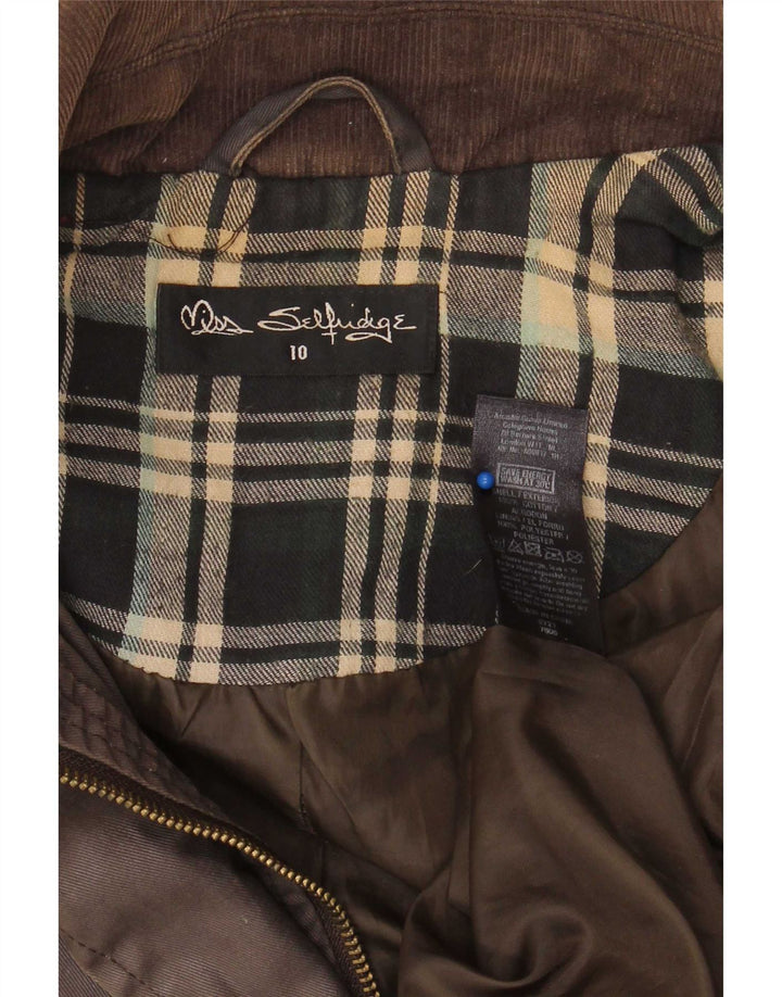 Miss Selfridge Chaqueta encerada extragrande con capucha para mujer UK 10 Small Brown Check