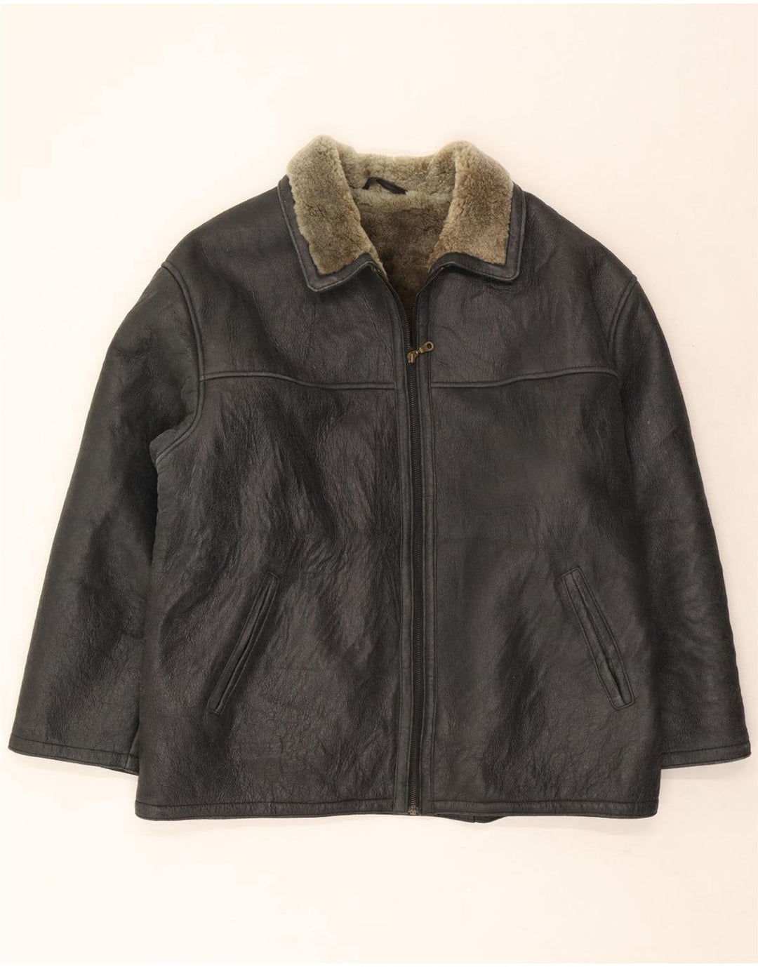 Ultsch Chaqueta de piel de oveja para hombre UK 42 XL Negro