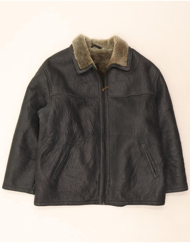 Ultsch Chaqueta de piel de oveja para hombre UK 42 XL Negro