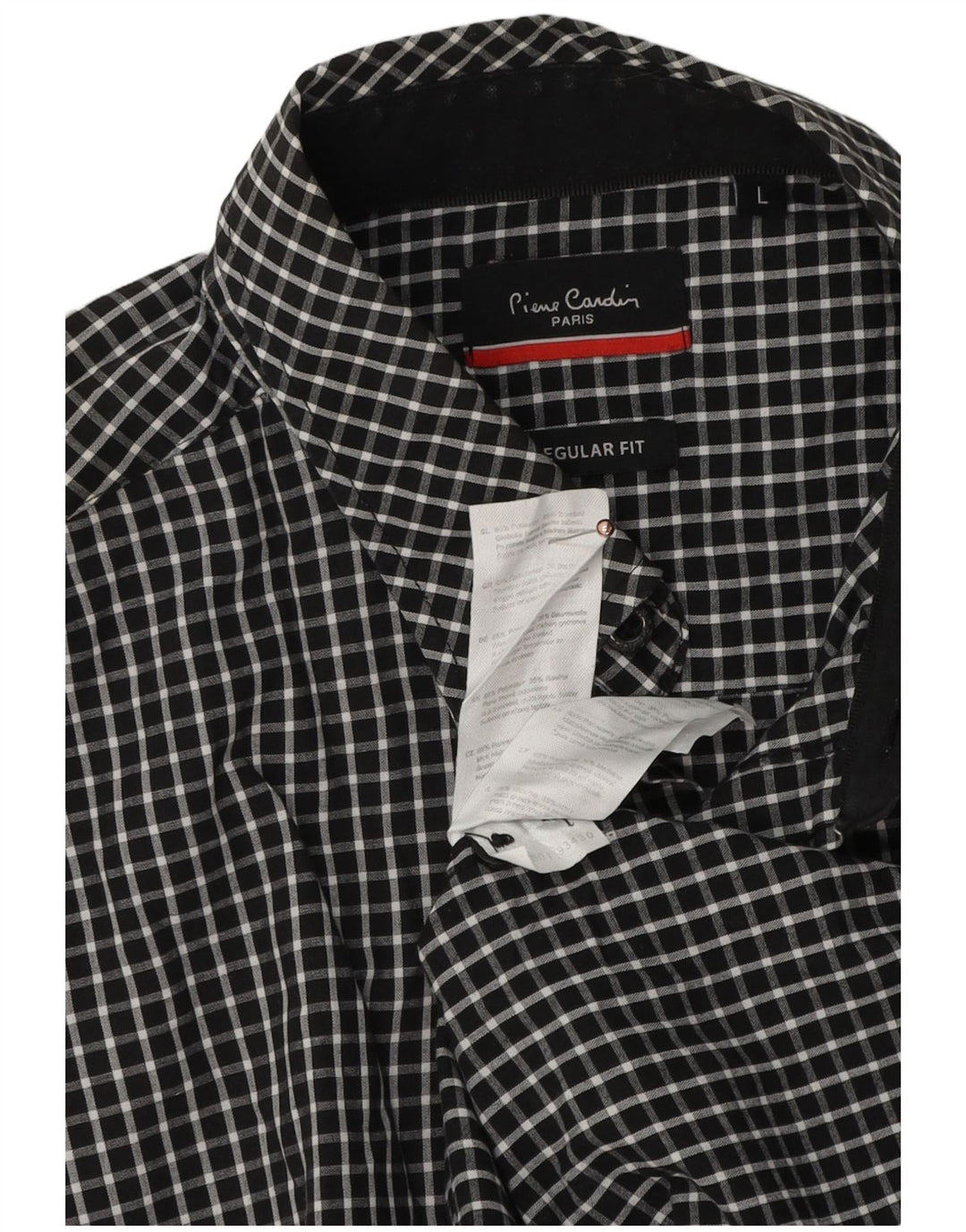 PIERRE CARDIN Camisa Regular Fit Hombre Grande Poliéster Vichy Negro