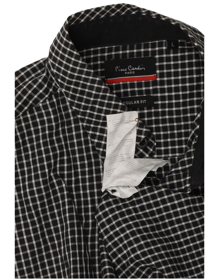 PIERRE CARDIN Camisa Regular Fit Hombre Grande Poliéster Vichy Negro