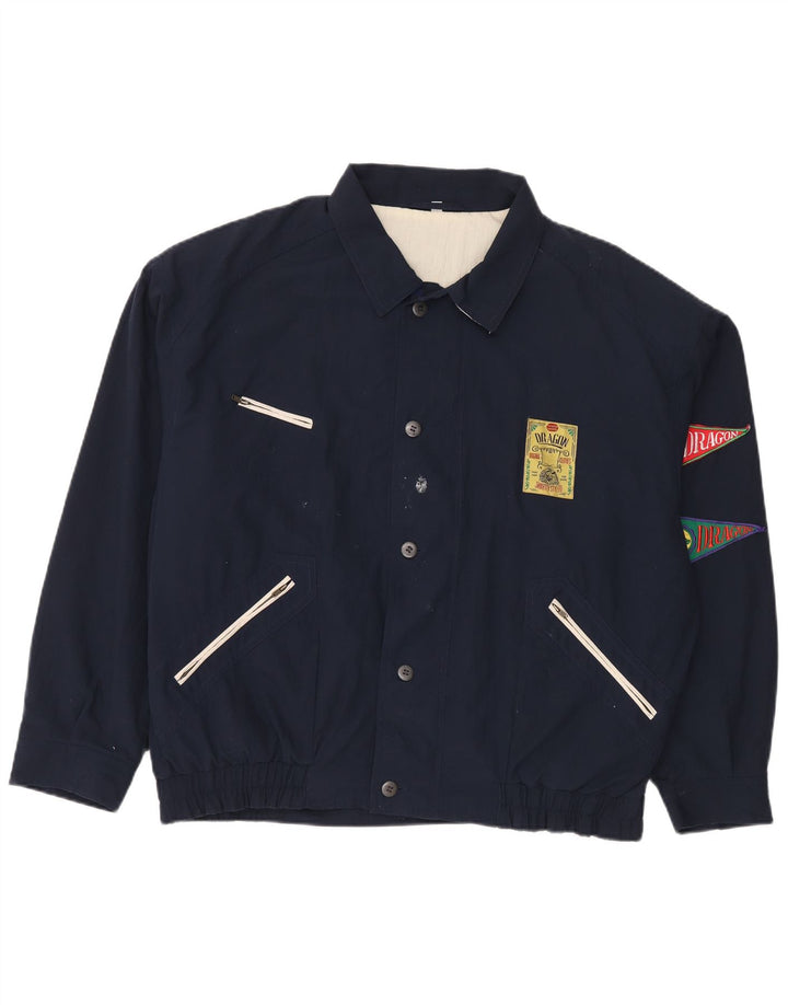 Vintage hombres bomber chaqueta Reino Unido 42 XL azul marino poliéster