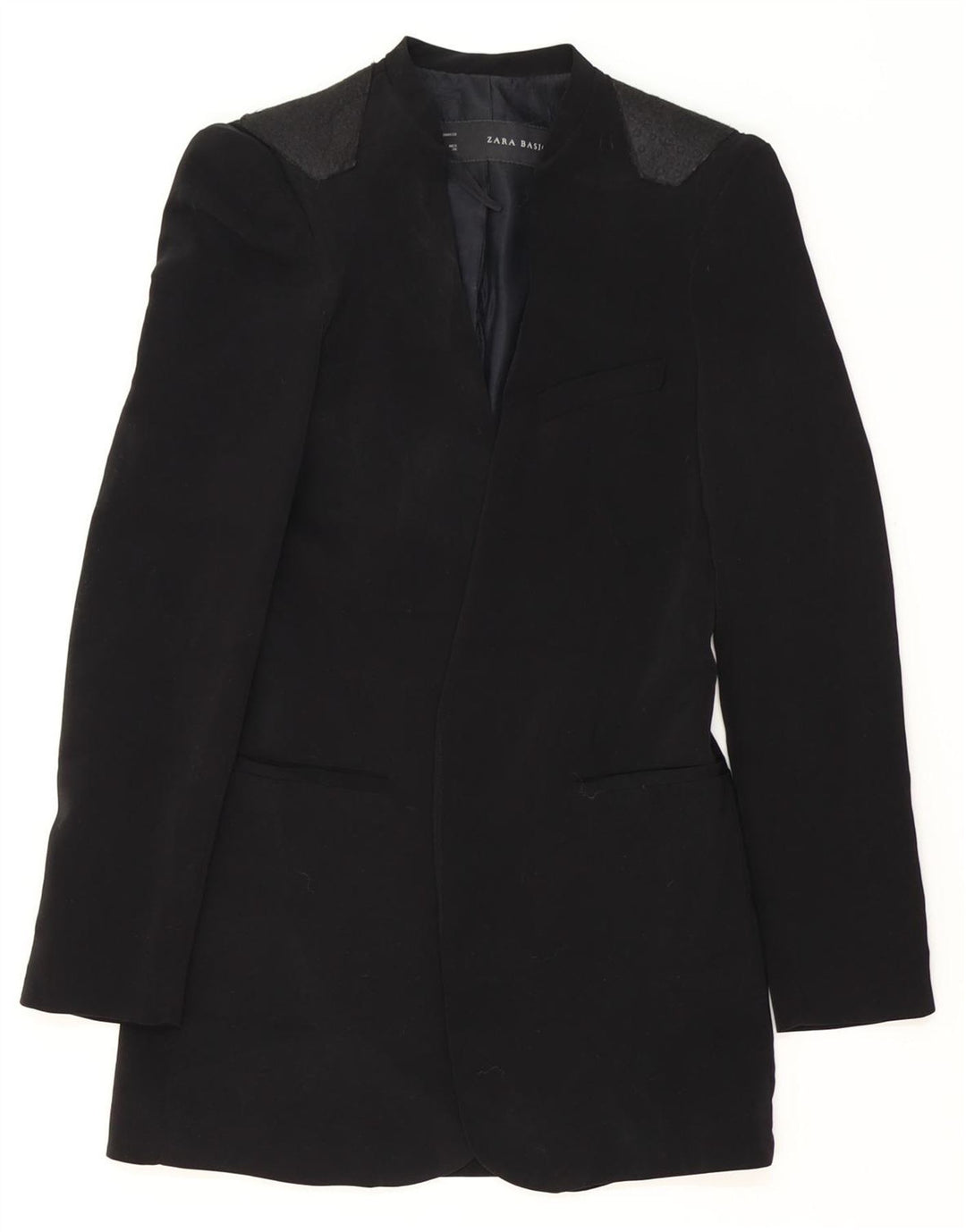 ZARA Chaqueta tipo blazer abierta larga para mujer UK 10 Small Acetato negro