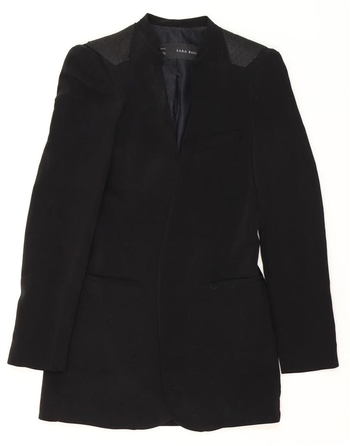ZARA Chaqueta tipo blazer abierta larga para mujer UK 10 Small Acetato negro