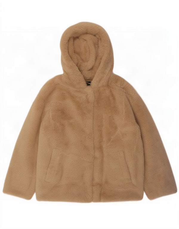 Zara - Chaqueta polar extragrande con capucha y osito de peluche para mujer, talla S, color beige