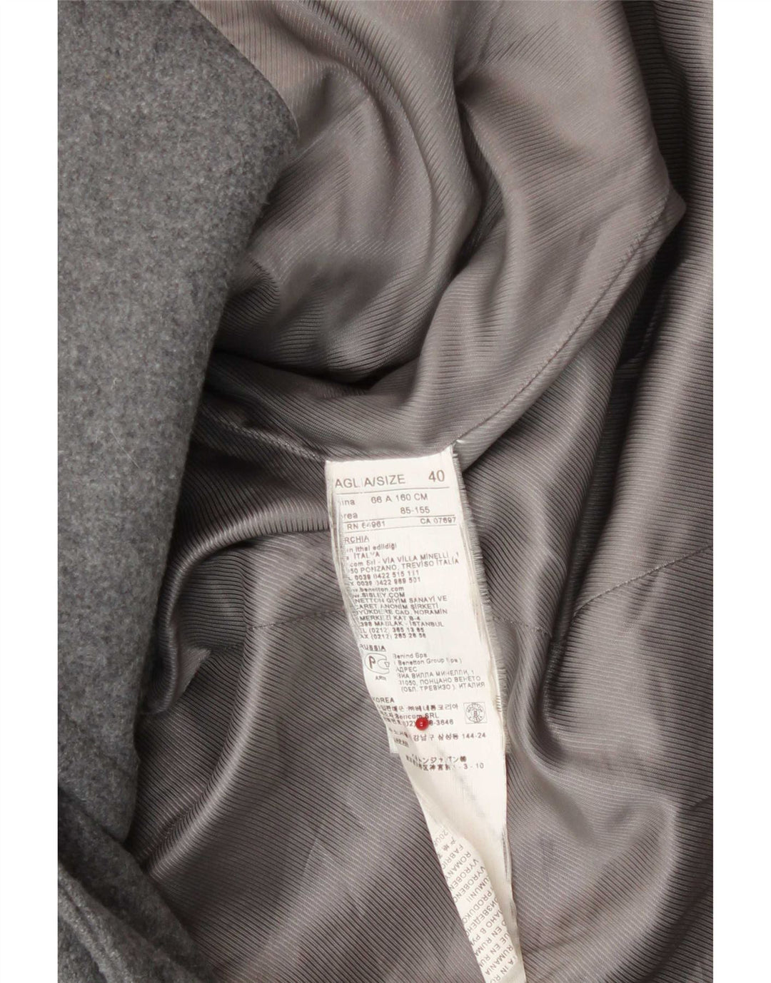 Benetton Trenca Con Capucha IT 40 Small Gris Lana