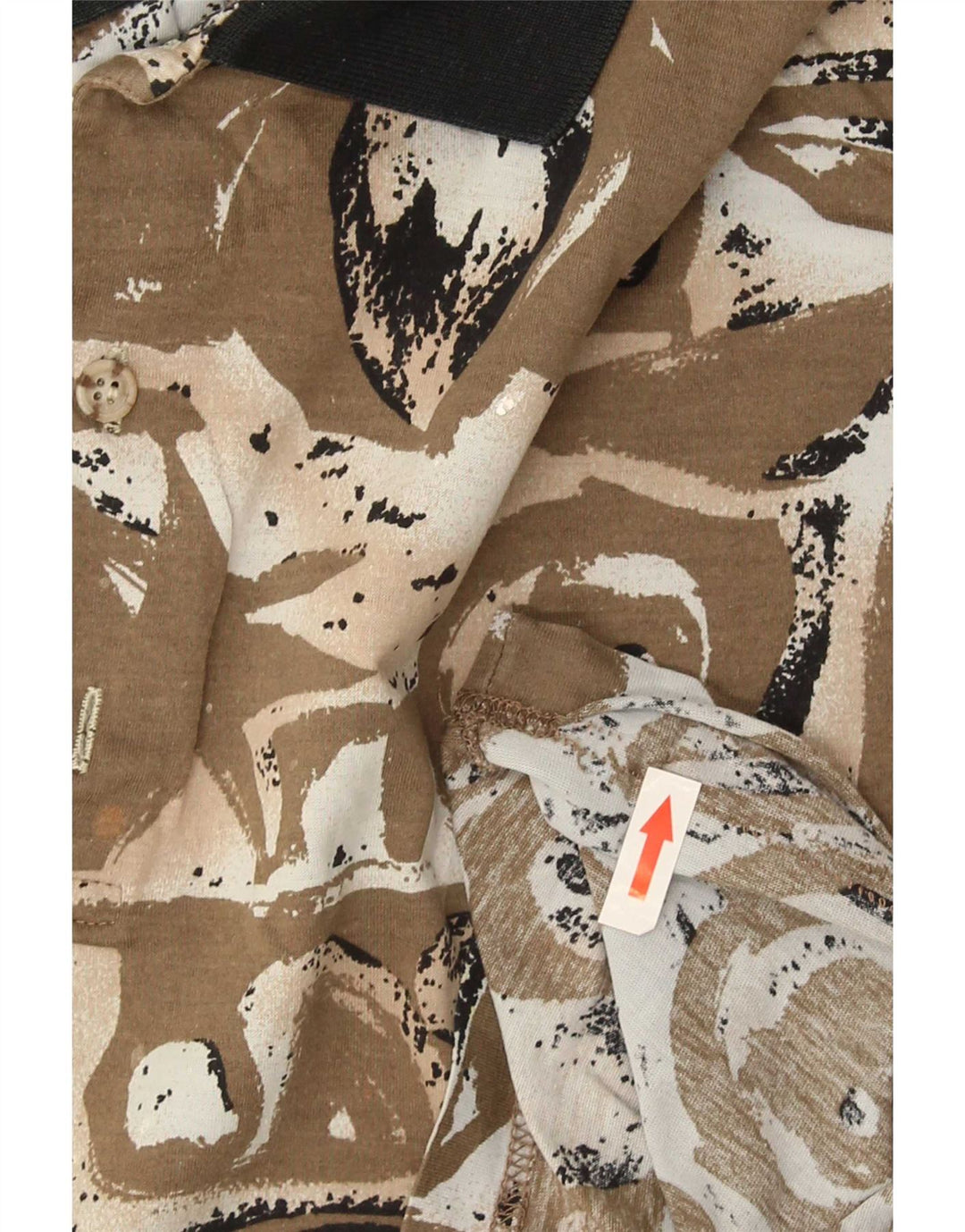 Vintage hombres patrón abstracto polo camisa grande marrón moteado