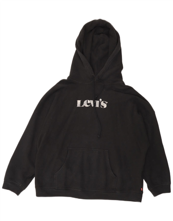 LEVI'S Jersey con capucha extragrande gráfico para mujer Reino Unido 46 Grande Algodón negro