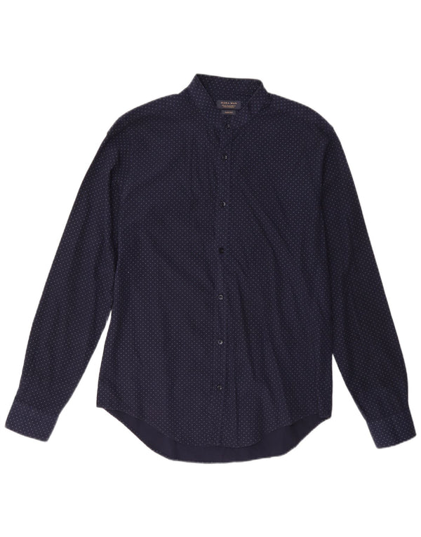 Zara Hombre Camisa Slim Fit Algodón Lunares Azul Marino Medio