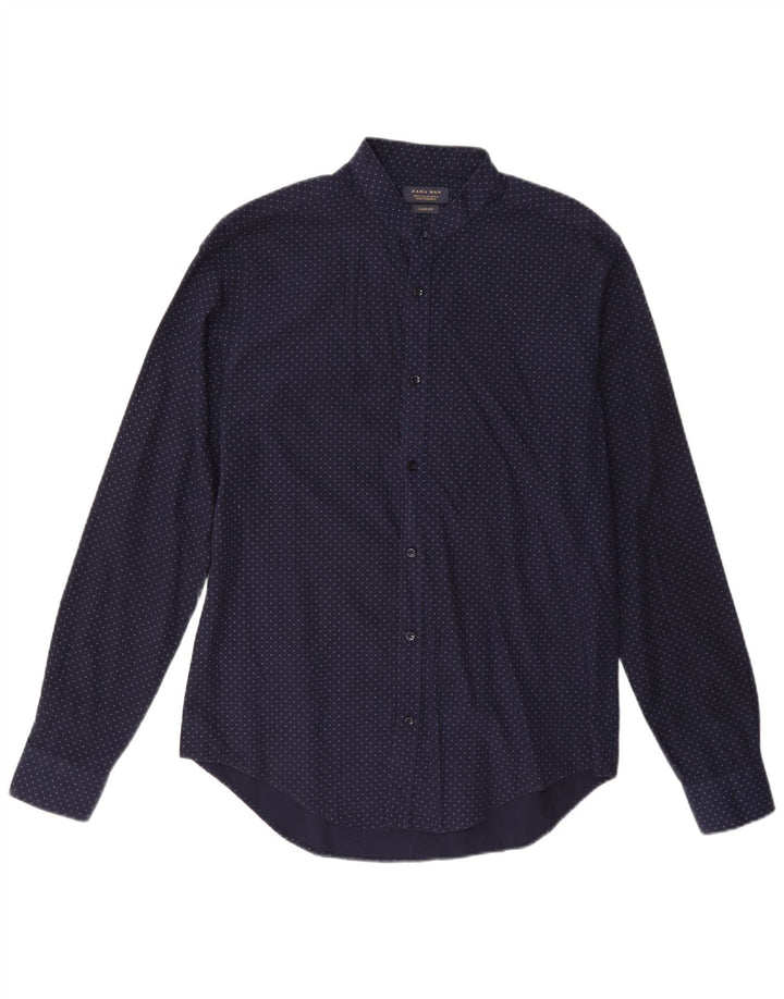 Zara Hombre Camisa Slim Fit Algodón Lunares Azul Marino Medio