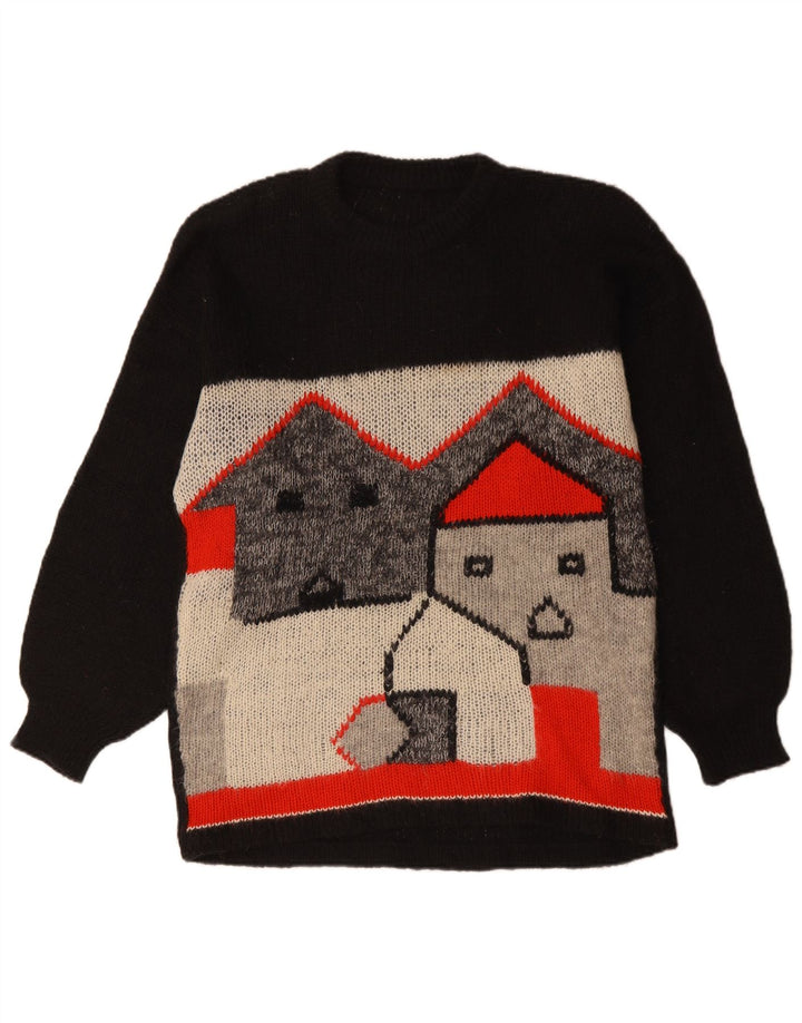 VINTAGE Mujer Longline Crew Neck Jumper Suéter UK 18 XL Negro