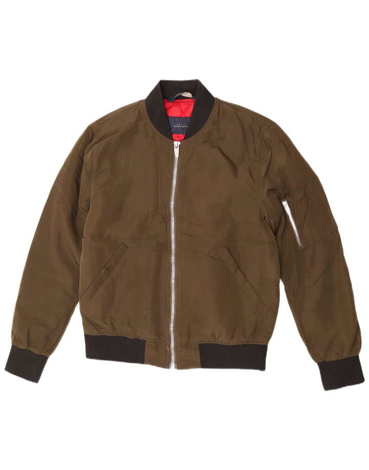 Zara Hombre Cazadora Bomber ES 38 Mediano Caqui Colorblock Poliéster