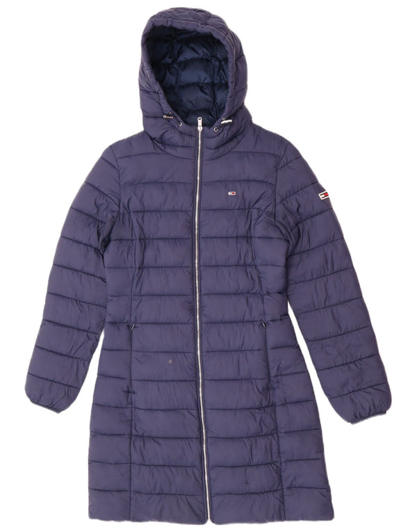 Tommy Hilfiger Abrigo acolchado con capucha para mujer UK 10 Small Poliamida azul marino