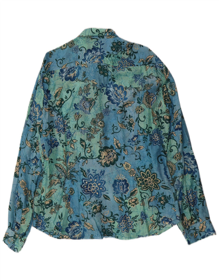 Camisa vintage para hombre 2XL seda floral azul