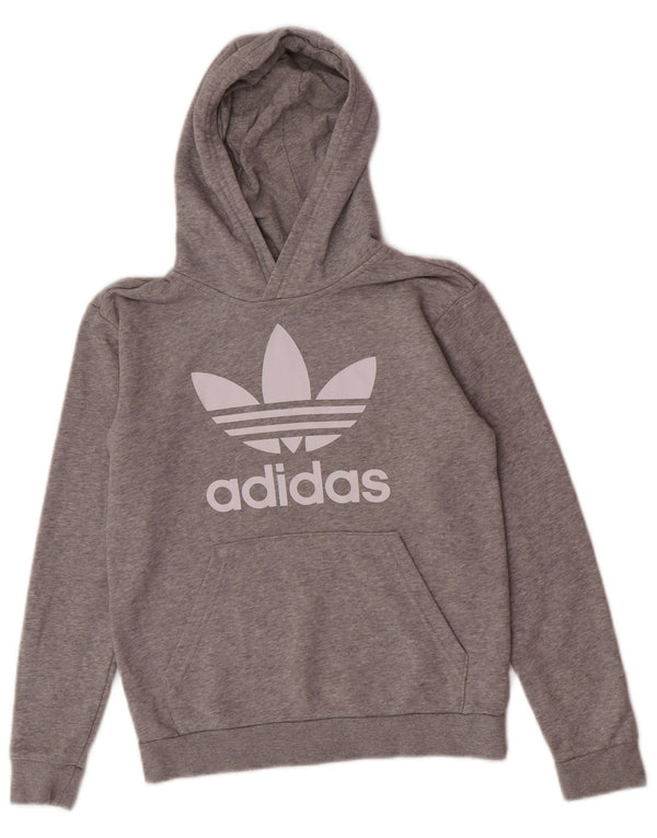 Adidas - Sudadera con capucha para niños (11-12 años, algodón moteado), color gris